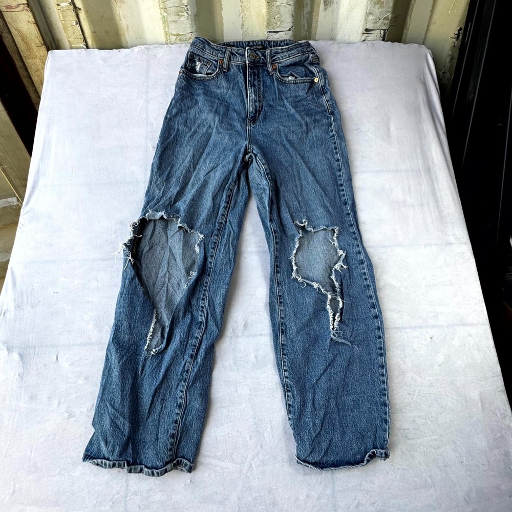 Wild Fable Baggy Jeans Womens 6/28R Blue Whiskering Denim Everyday Distressed